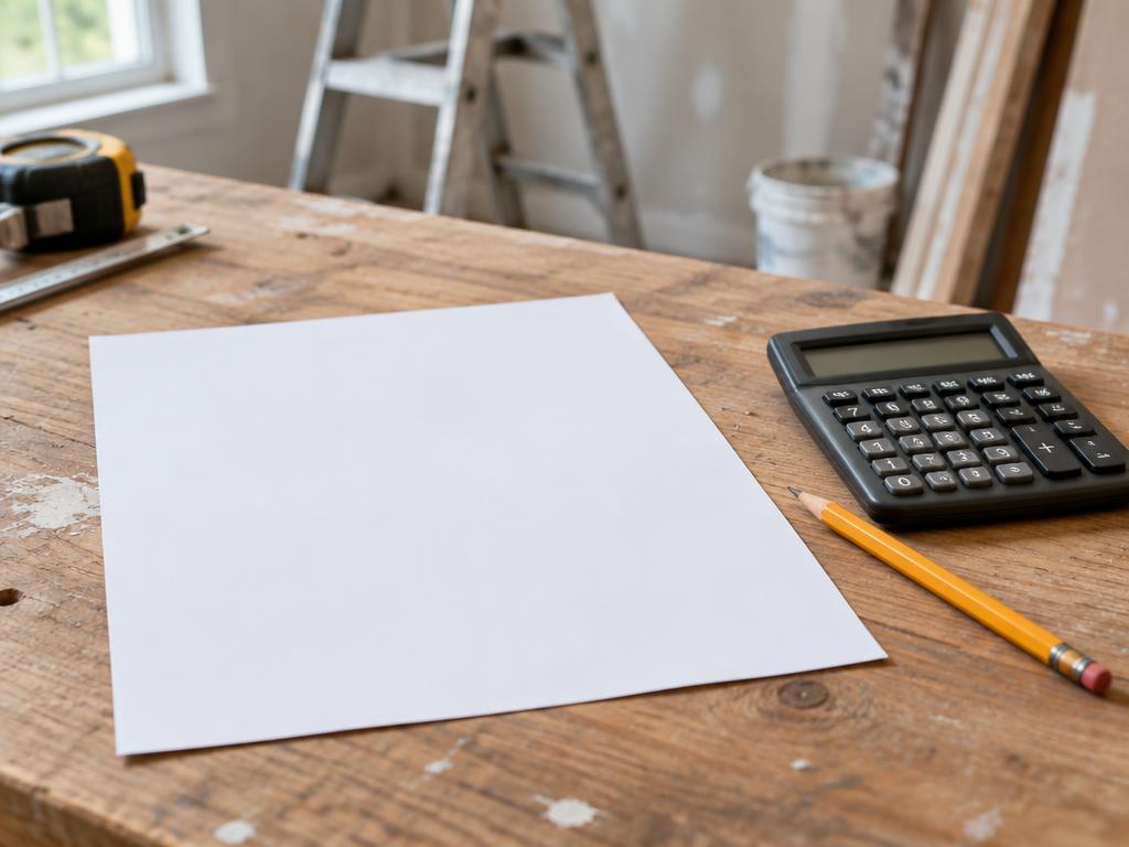 Foaie de estimare și calculator pe banca de lucru — prețuri corecte